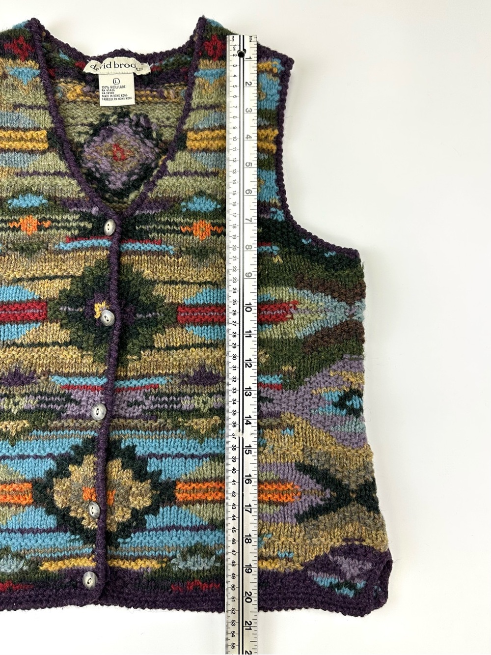 Vintage 90s David Brooks Wool Sweater Vest Southwest Chunky Knit Medium - Picture 4 of 9